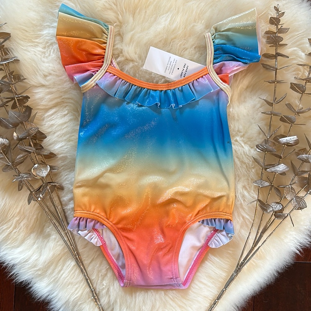 NWT Janie and Jack rainbow ombré girls swimsuit!